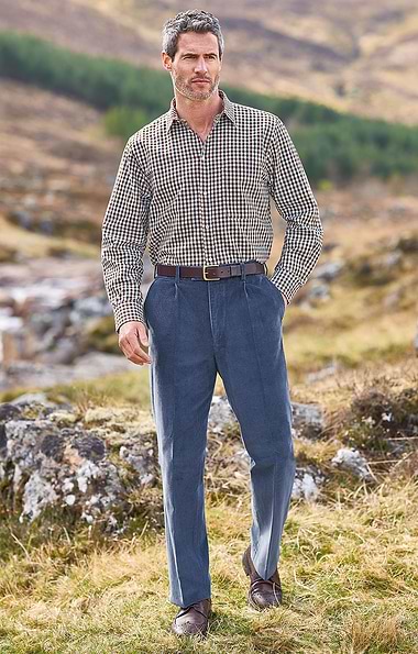 Men's Single Pleat Stretch Cord Trousers