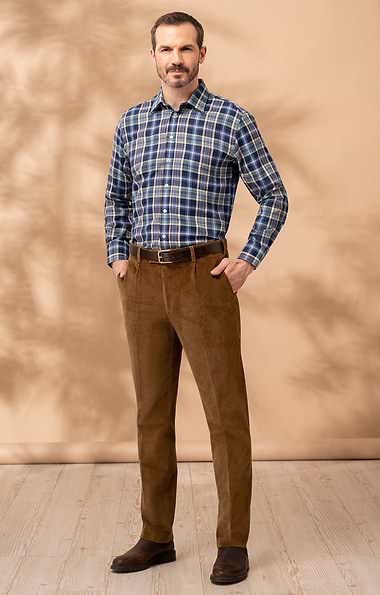 Men's Single Pleat Stretch Cord Trousers