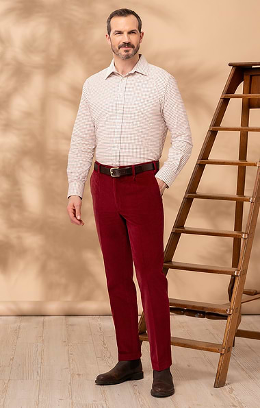 Men's Single Pleat Stretch Cord Trousers