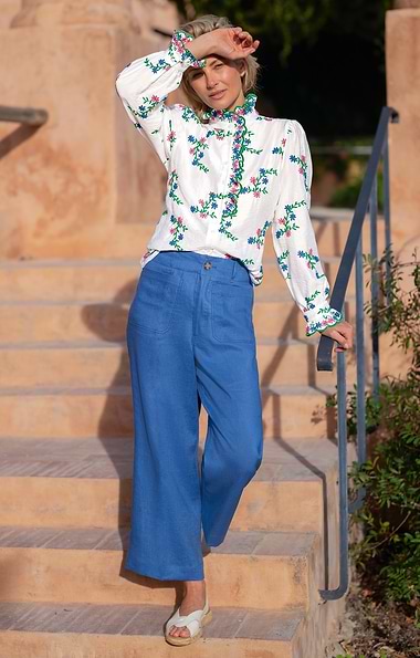 Ladies Linen Wide Leg Cropped Trousers