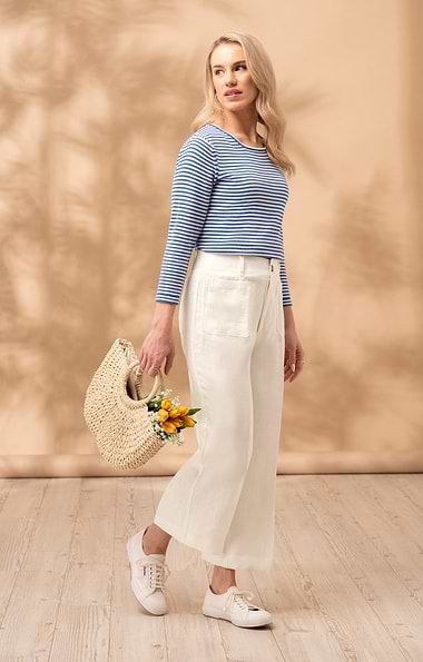 Ladies Linen Wide Leg Cropped Trousers