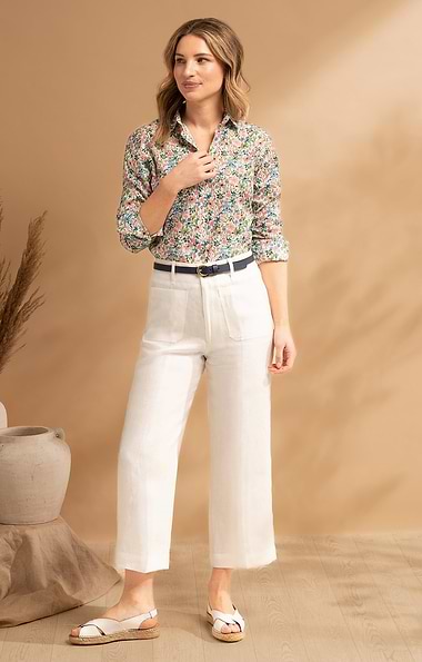 Ladies Linen Wide Leg Cropped Trousers