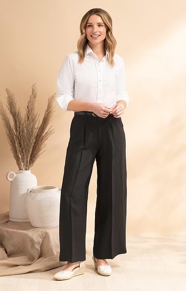 Ladies Linen Wide Leg Trousers