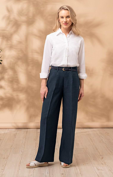 Ladies Linen Wide Leg Trousers