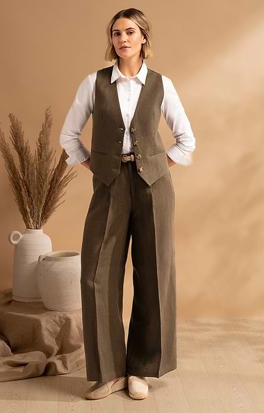 Ladies Linen Wide Leg Trousers
