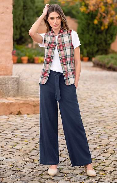 Ladies Linen Blend Wide Leg Trousers