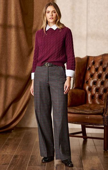 Ladies Wide Leg Wool Blend Trousers