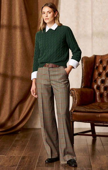 Ladies Wide Leg Wool Blend Trousers