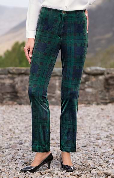 Ladies Velvet Tartan Trousers