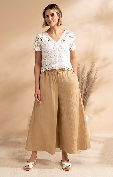 Ladies Elasticated Wide Leg Trousers
