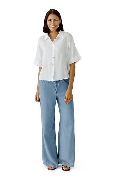 Ladies Oui Tie Waist Denim Trousers