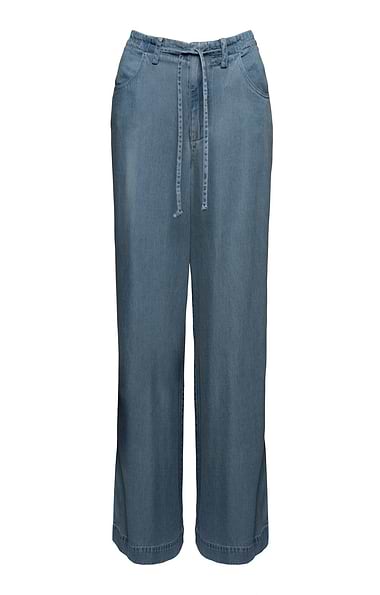 Ladies Oui Tie Waist Denim Trousers