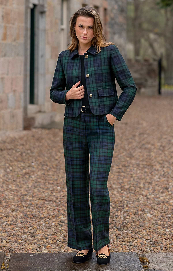Ladies Wide Leg Tartan Trousers