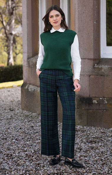 Ladies Wide Leg Tartan Trousers