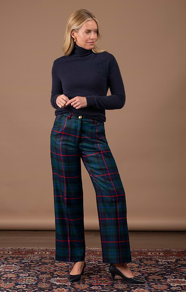 Ladies Wide Leg Tartan Trousers