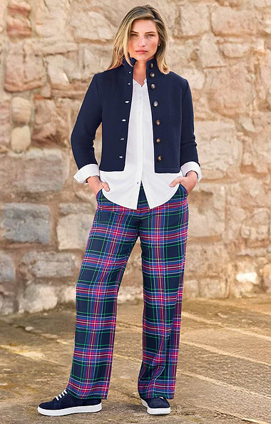 Ladies Wide Leg Tartan Trousers