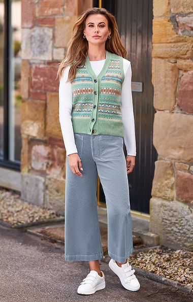 Ladies Washed Cord Cropped Trousers