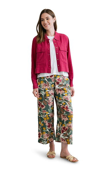 Ladies Lily & Me Greta Linen Blend Cropped Print Trousers