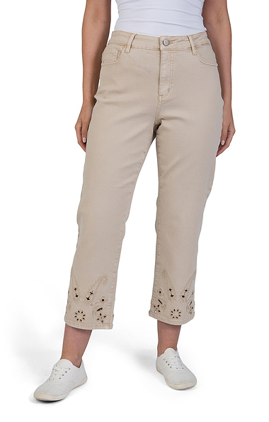 Ladies Embroidered Hem Crop Trousers