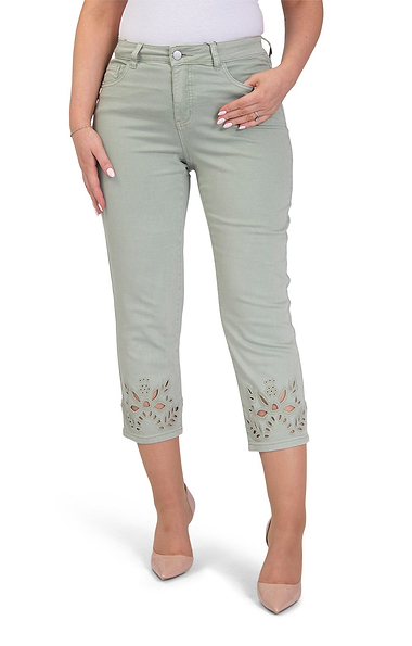 Ladies Embroidered Hem Crop Trousers