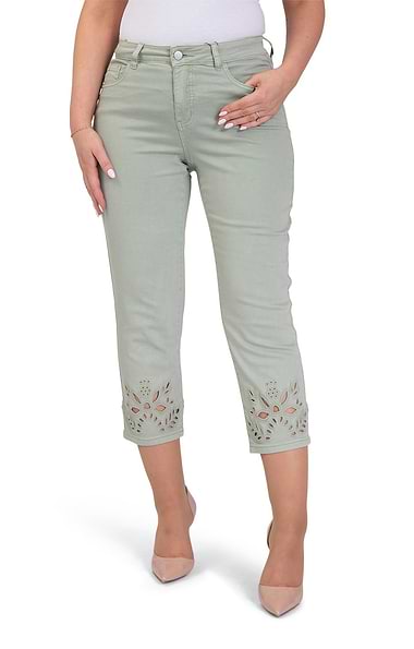 Ladies Embroidered Hem Crop Trousers