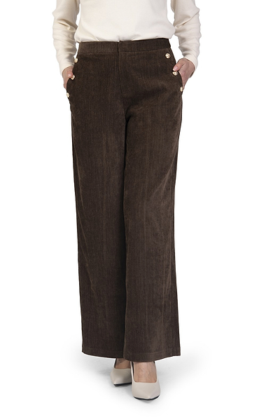 Ladies Velvet Button Detail Wide Leg Trousers