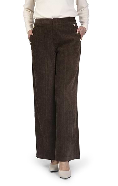 Ladies Velvet Button Detail Wide Leg Trousers
