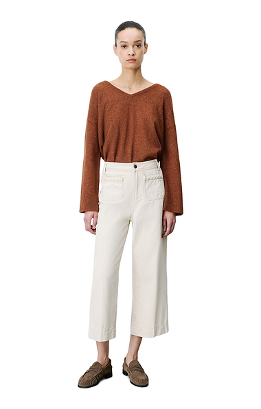 Ladies Grace & Mila Cropped Cable Detail Wide Leg Jeans
