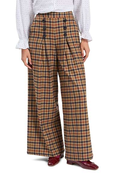 Ladies Vilagallo Wool Blend Wide Leg Button Trousers
