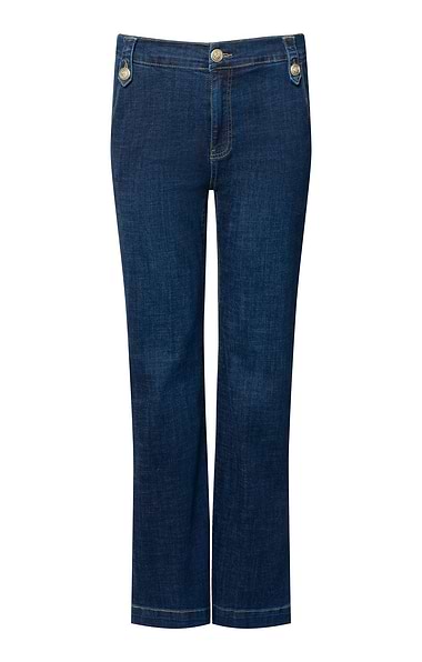 Ladies Stretch Button Detail Jeans