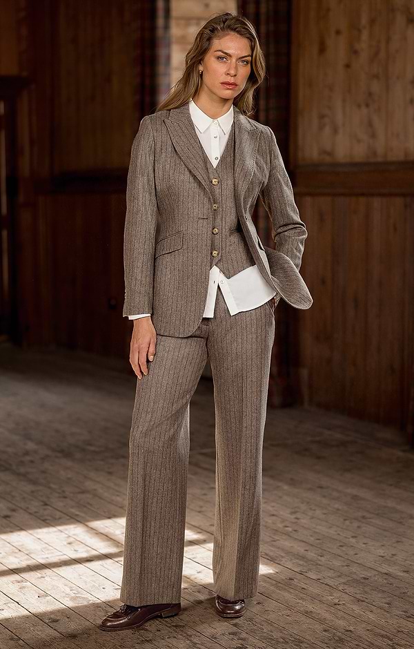 Ladies Chalkstripe Wide Leg Trousers