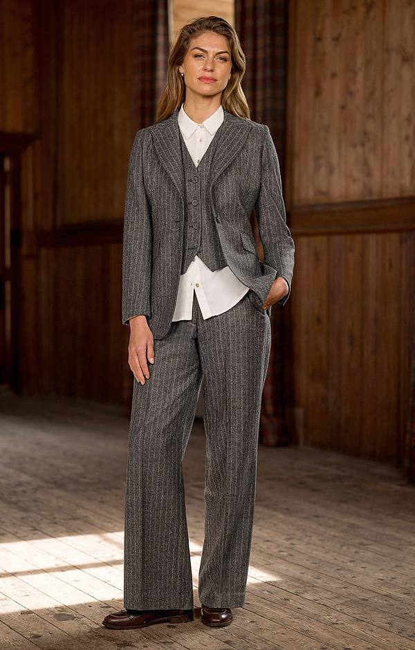 Ladies Chalkstripe Wide Leg Trousers