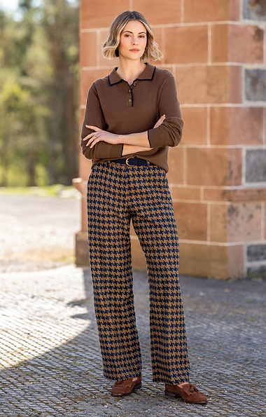 Ladies Wide Leg Houndstooth Trousers