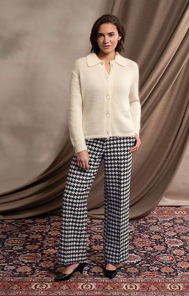 Ladies Wide Leg Houndstooth Trousers