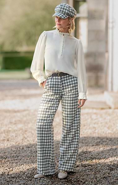 Ladies Wide Leg Houndstooth Trousers