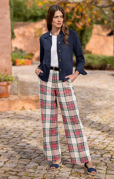 Ladies Irish Linen Wide Leg Trousers