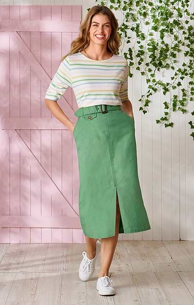 Ladies Stretch Cotton Long Chino Skirt