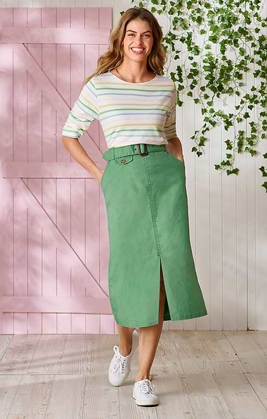 Ladies Stretch Cotton Long Chino Skirt