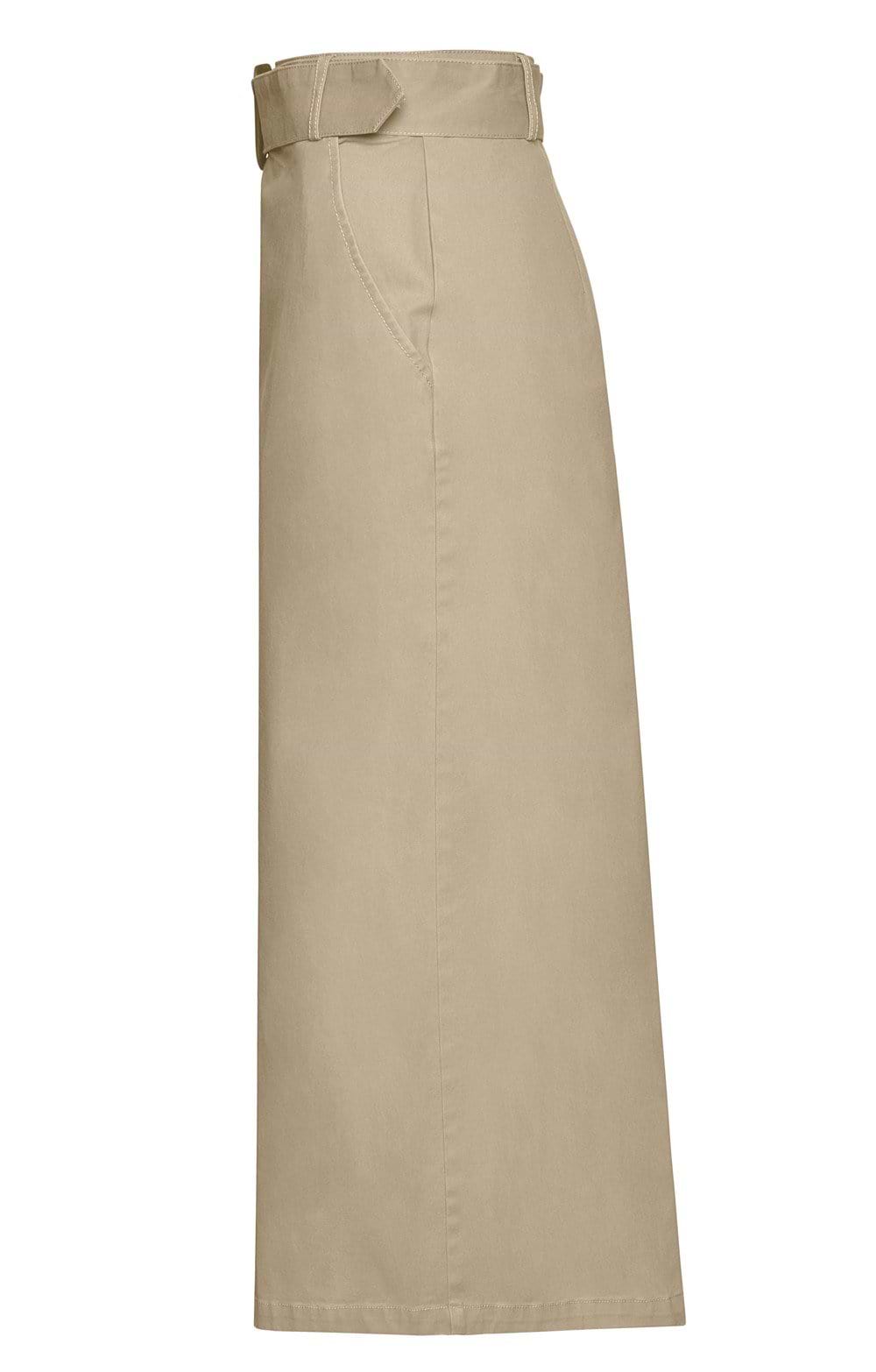 Ladies Stretch Cotton Long Chino Skirt, Brown - House of Bruar