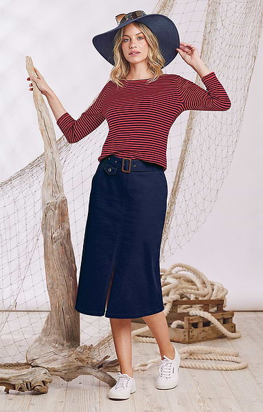Ladies Stretch Cotton Long Chino Skirt