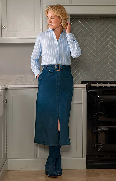 Ladies Stretch Cotton Long Chino Skirt