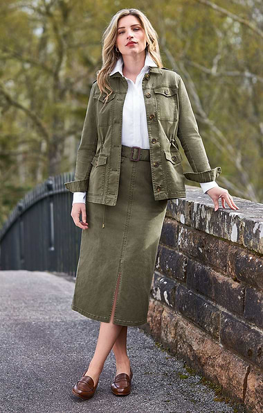 Ladies Stretch Cotton Long Chino Skirt