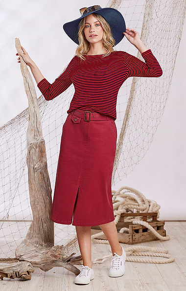 Ladies Stretch Cotton Long Chino Skirt