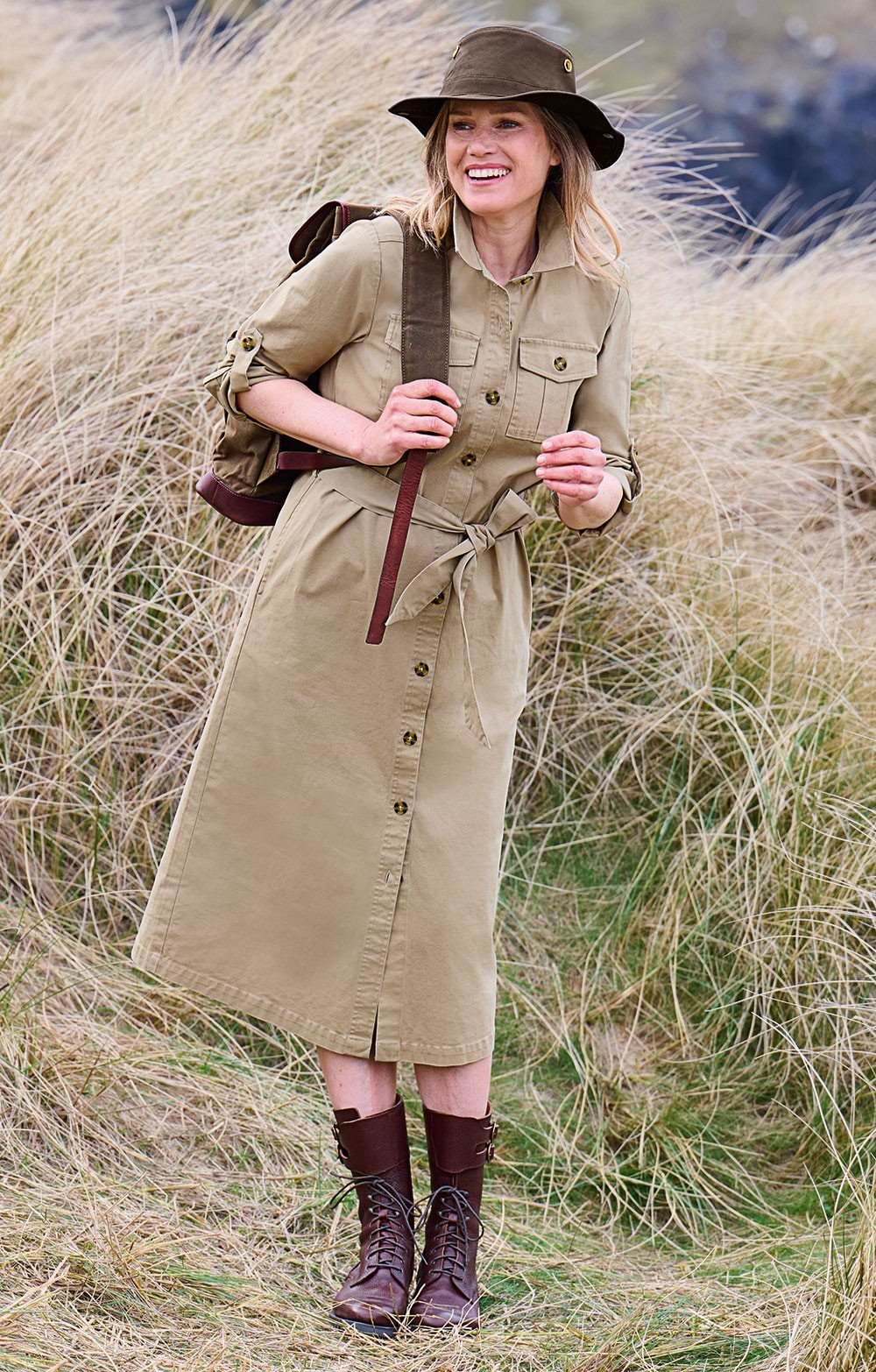 chino shirt dress Ladies Stretch Cotton Chino Dress, Brown