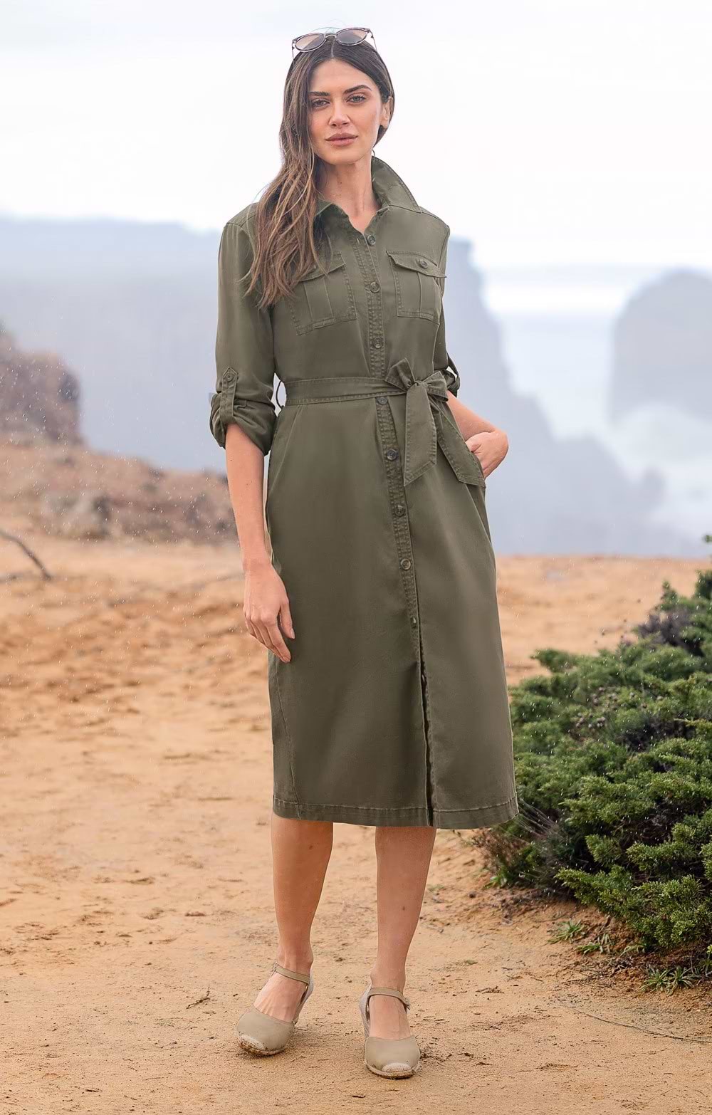 Ladies Stretch Cotton Chino Dress, Green - House of Bruar Ladies Stretch Cotton Chino Dress, Green - House of Bruar