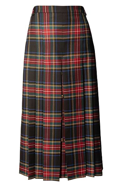 Ladies Gold Button Plaid Skirt