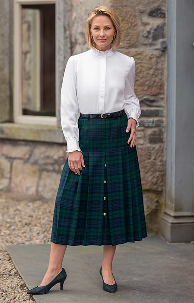 Ladies Gold Button Plaid Skirt