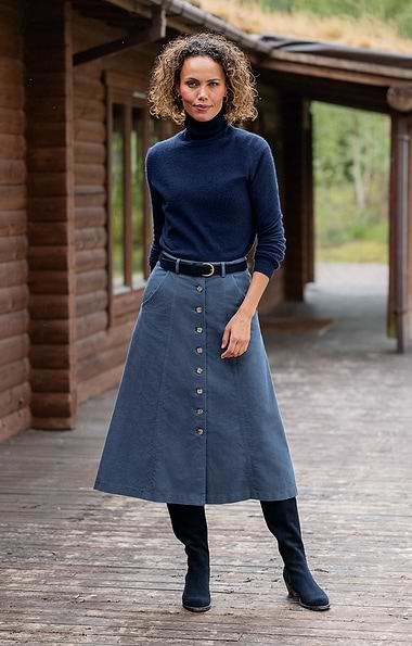 Ladies Stretch Moleskin Long Button Skirt