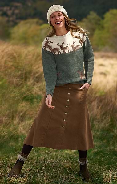 Ladies Stretch Moleskin Long Button Skirt