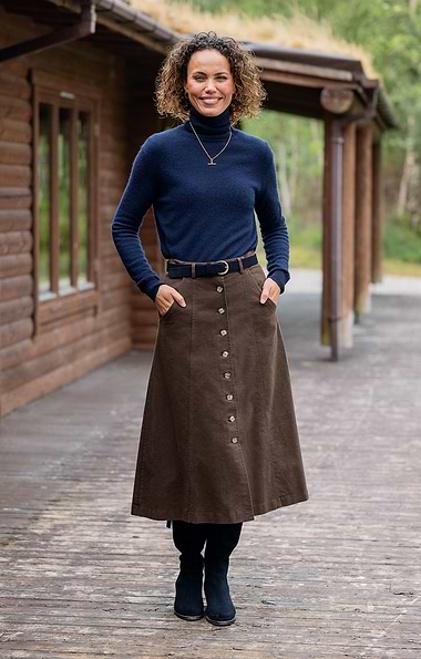 Ladies Stretch Moleskin Long Button Skirt